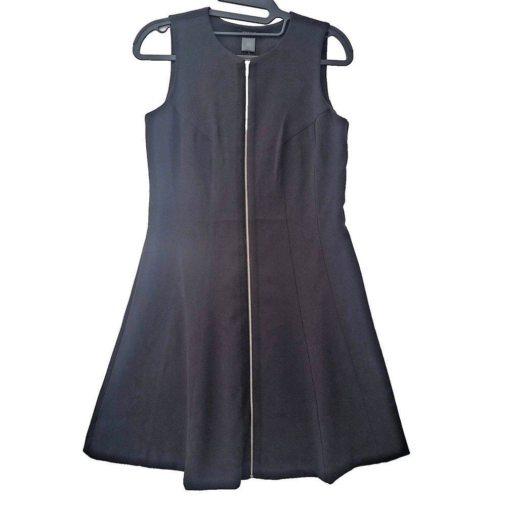 Ann Taylor Dress Womens Petite 0P Black Sleeveless Zip Front Fit Flare New Goth